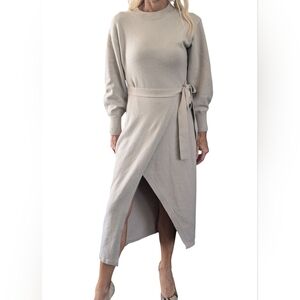 & Other Stories Knit Wrap Midi Dress Beige Minimalist Cozy Fall Quiet Luxury XS
